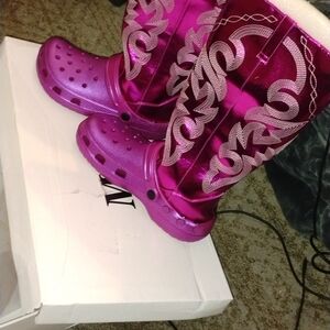 Pink Metallic Clog-Mule Boot - Women's Statement Mules & Clogs